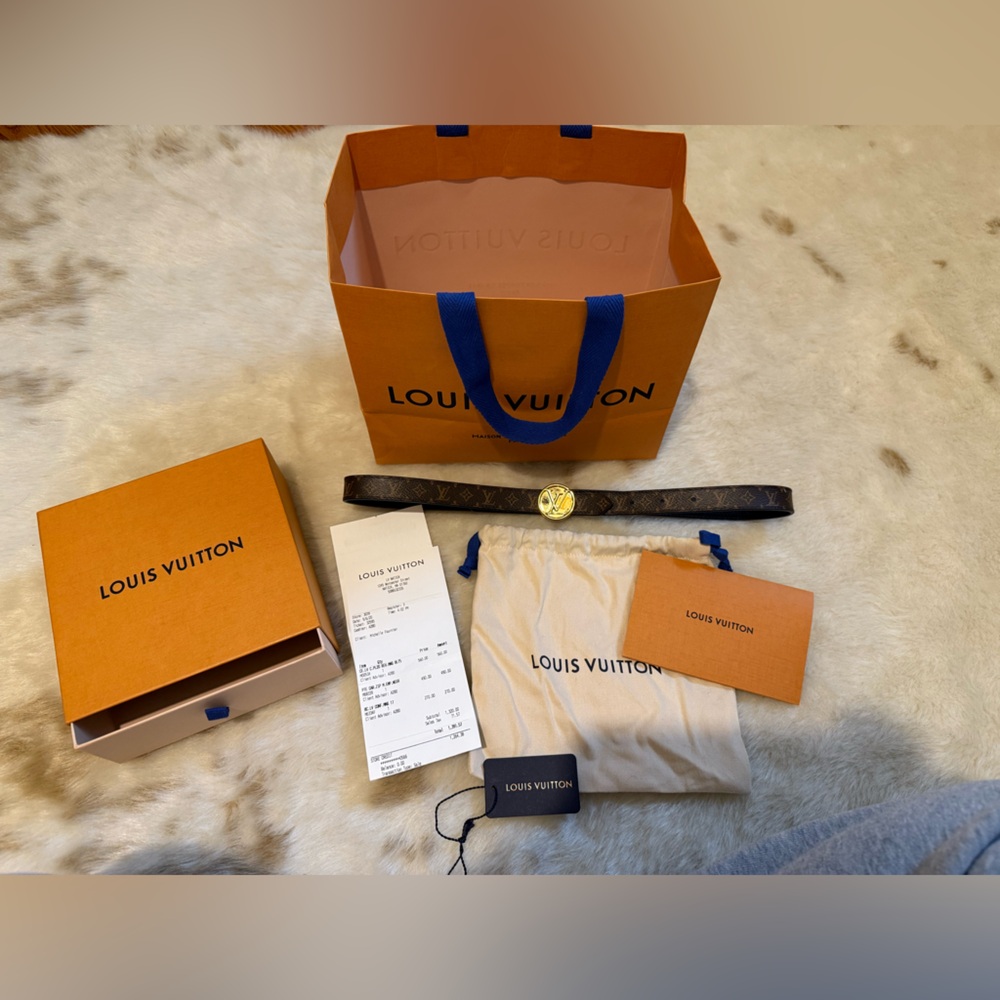 Authentic Louis Vuitton Reversible Monogram Belt with Gold Buckle